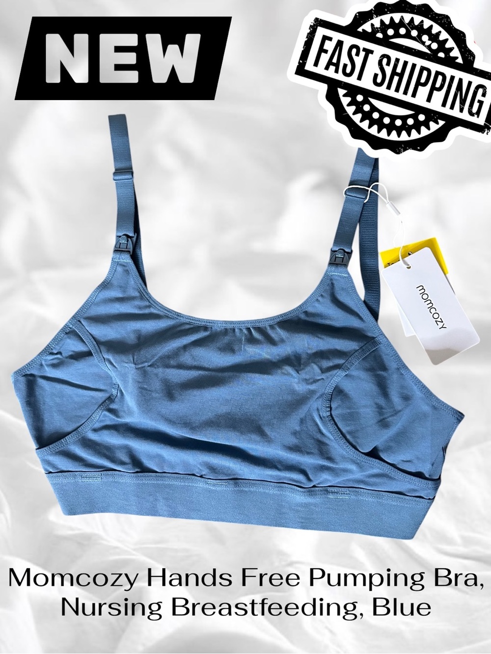 Momcozy Hands Free Pumping Bra, Nursing Breastfeeding Size Medium Blue FREE SHIP